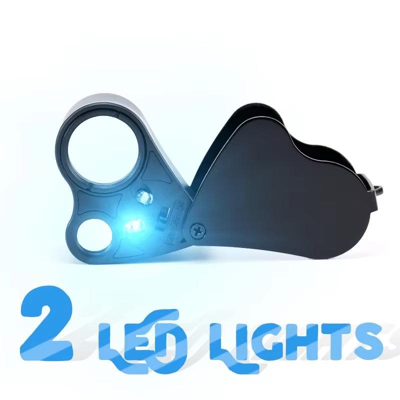 30X 60X Illuminated Jewelers Loupe Foldable Magnifier with LED Light for Jewelry Gems Watches Coins Stamps Antiques Black