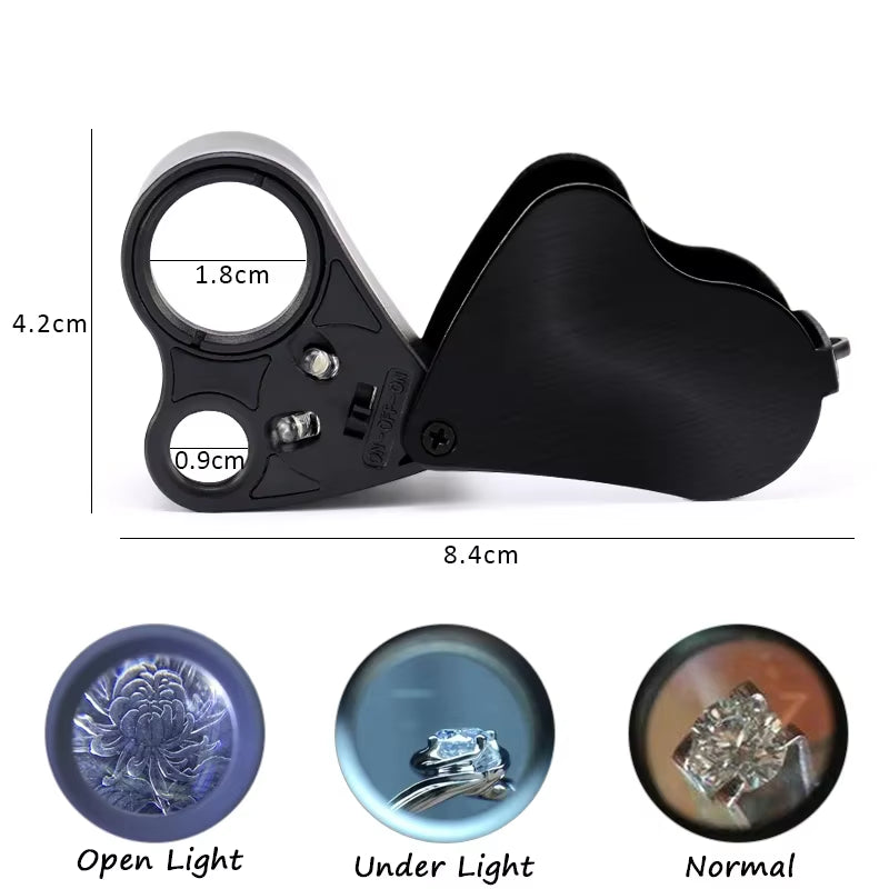 30X 60X Illuminated Jewelers Loupe Foldable Magnifier with LED Light for Jewelry Gems Watches Coins Stamps Antiques Black