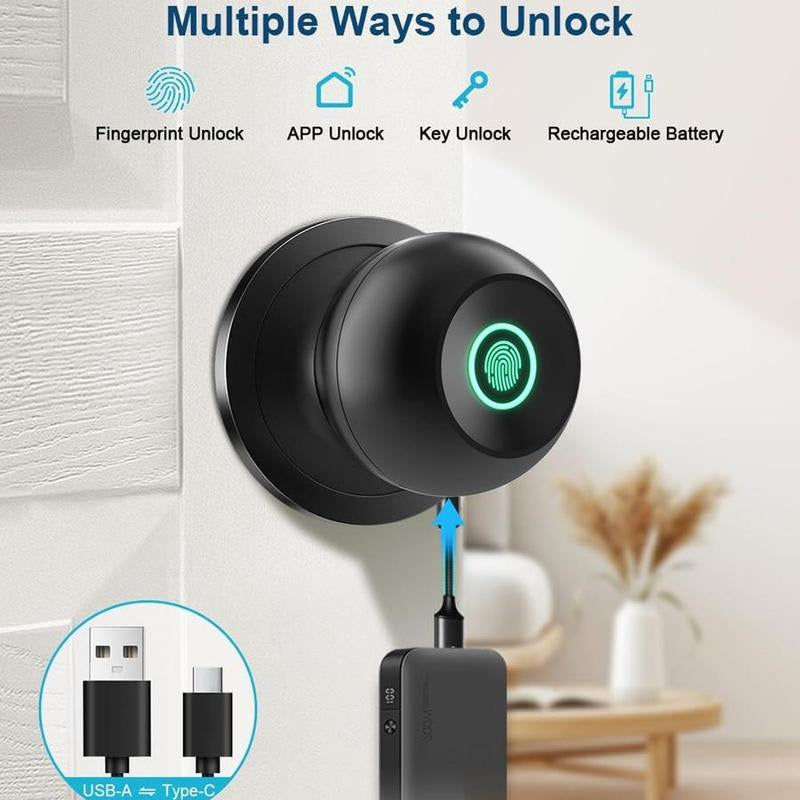 Fall CIEPOJIT Fingerprint Soor Lock, 1 Count Smart Door Knob with App/Keypad, Keyless Entry Smart Lock, Biometric Lock Great for Room, Garage, Apartment, Room Accessories, Stocking Fillers Gift
