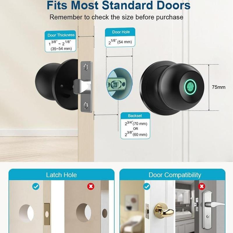 Fall CIEPOJIT Fingerprint Soor Lock, 1 Count Smart Door Knob with App/Keypad, Keyless Entry Smart Lock, Biometric Lock Great for Room, Garage, Apartment, Room Accessories, Stocking Fillers Gift