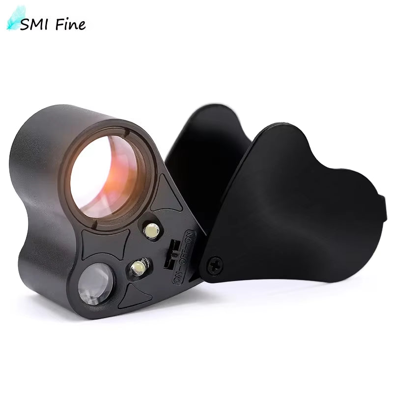 30X 60X Illuminated Jewelers Loupe Foldable Magnifier with LED Light for Jewelry Gems Watches Coins Stamps Antiques Black