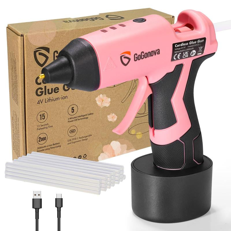 【Halloween Must-Haves】Gogonova Glue Gun, 20S Fast Preheating Anti-Drip Cordless Glue Gun, 2Ah USB-C Rechargeable with 25 Pcs Mini Glue Sticks, Smart Power-Off Tool Rubber Portable Handle