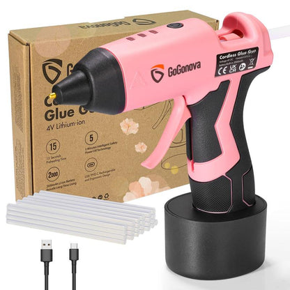 【Halloween Must-Haves】Gogonova Glue Gun, 20S Fast Preheating Anti-Drip Cordless Glue Gun, 2Ah USB-C Rechargeable with 25 Pcs Mini Glue Sticks, Smart Power-Off Tool Rubber Portable Handle