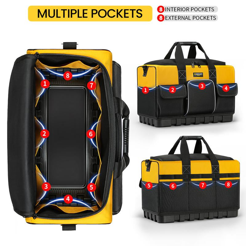 WINHUNT Tool Bag, 20-Inch Tool Organisers, 600 Denier Large Tool Bag for Home DIY & Equipment Storage, Yellow and Black