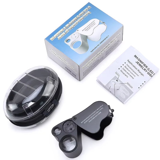 30X 60X Illuminated Jewelers Loupe Foldable Magnifier with LED Light for Jewelry Gems Watches Coins Stamps Antiques Black