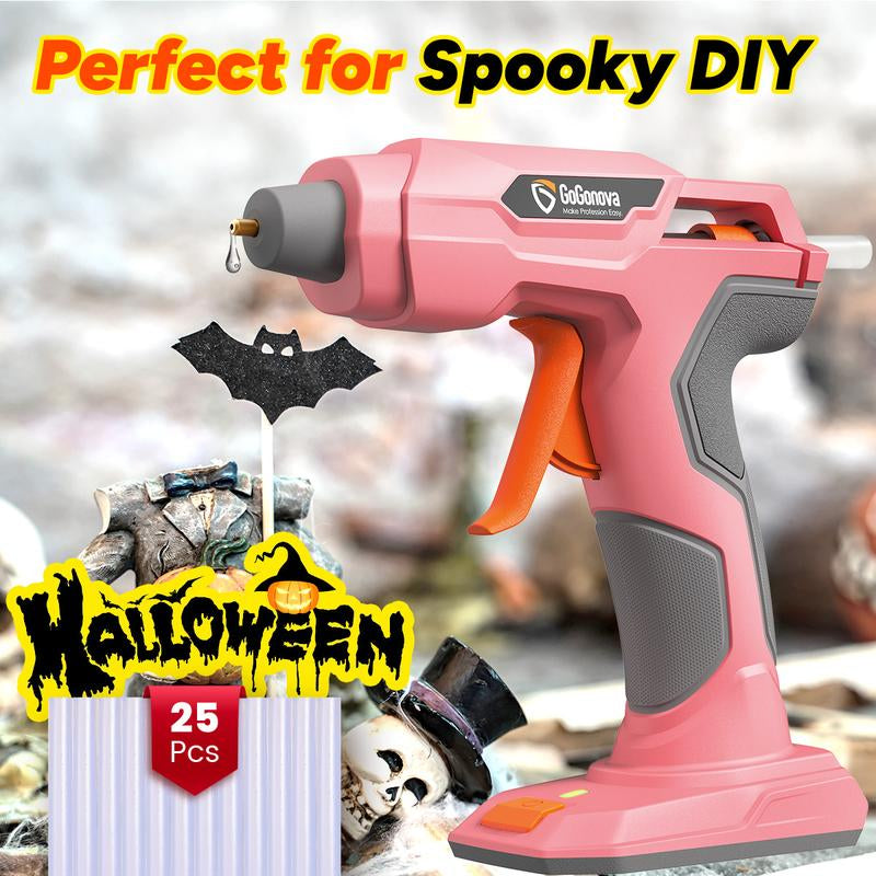 【Halloween Must-Haves】Gogonova Glue Gun, 20S Fast Preheating Anti-Drip Cordless Glue Gun, 2Ah USB-C Rechargeable with 25 Pcs Mini Glue Sticks, Smart Power-Off Tool Rubber Portable Handle