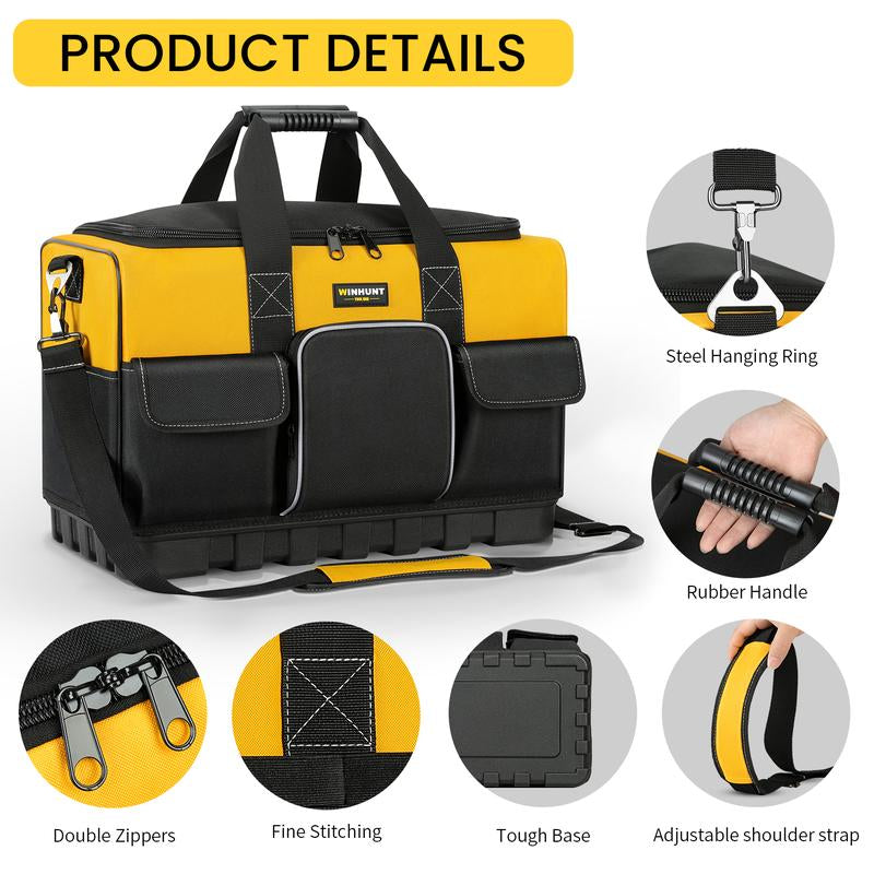 WINHUNT Tool Bag, 20-Inch Tool Organisers, 600 Denier Large Tool Bag for Home DIY & Equipment Storage, Yellow and Black
