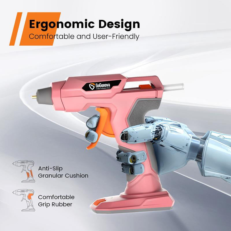 【Halloween Must-Haves】Gogonova Glue Gun, 20S Fast Preheating Anti-Drip Cordless Glue Gun, 2Ah USB-C Rechargeable with 25 Pcs Mini Glue Sticks, Smart Power-Off Tool Rubber Portable Handle