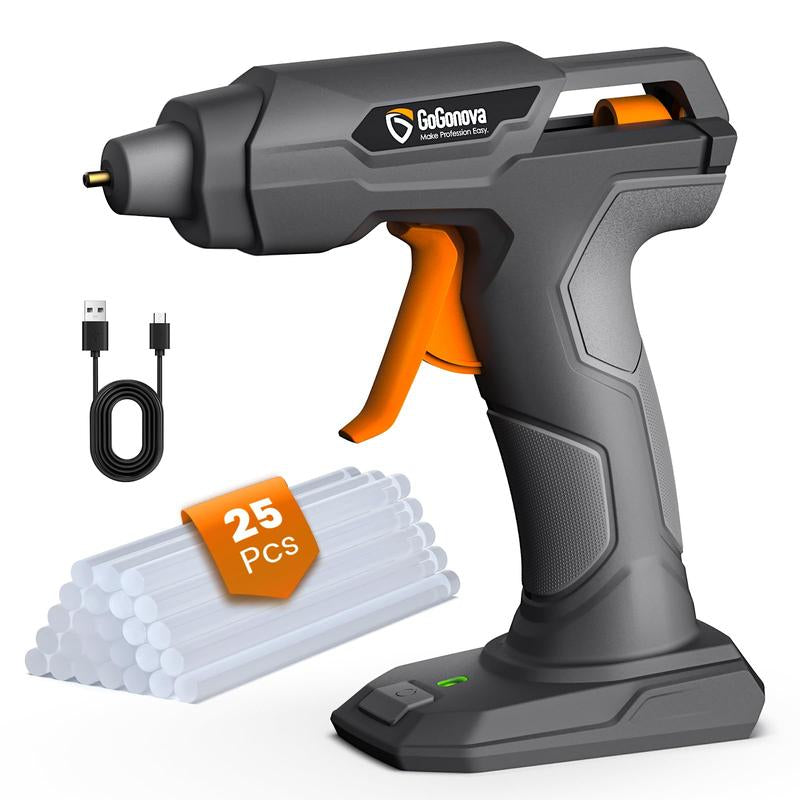 【Halloween Must-Haves】Gogonova Glue Gun, 20S Fast Preheating Anti-Drip Cordless Glue Gun, 2Ah USB-C Rechargeable with 25 Pcs Mini Glue Sticks, Smart Power-Off Tool Rubber Portable Handle