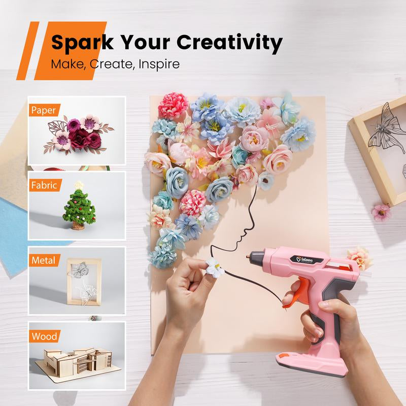 【Halloween Must-Haves】Gogonova Glue Gun, 20S Fast Preheating Anti-Drip Cordless Glue Gun, 2Ah USB-C Rechargeable with 25 Pcs Mini Glue Sticks, Smart Power-Off Tool Rubber Portable Handle