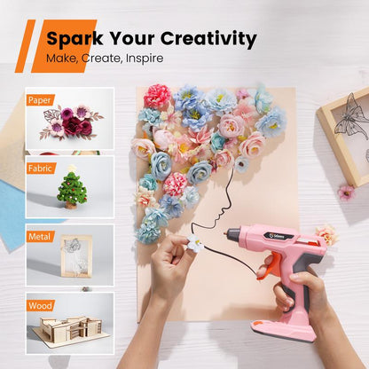 【Halloween Must-Haves】Gogonova Glue Gun, 20S Fast Preheating Anti-Drip Cordless Glue Gun, 2Ah USB-C Rechargeable with 25 Pcs Mini Glue Sticks, Smart Power-Off Tool Rubber Portable Handle