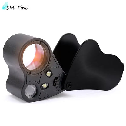 30X 60X Illuminated Jewelers Loupe Foldable Magnifier with LED Light for Jewelry Gems Watches Coins Stamps Antiques Black