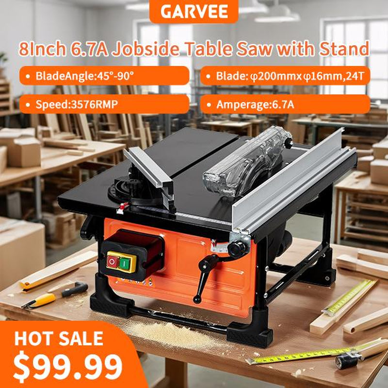 Unlock Your Woodworking Potential with the GARVEE Portable 8-Inch Table Saw - 3576RPM Cutting Speed, Precision 24T Blade, and Superior Dust Collection!