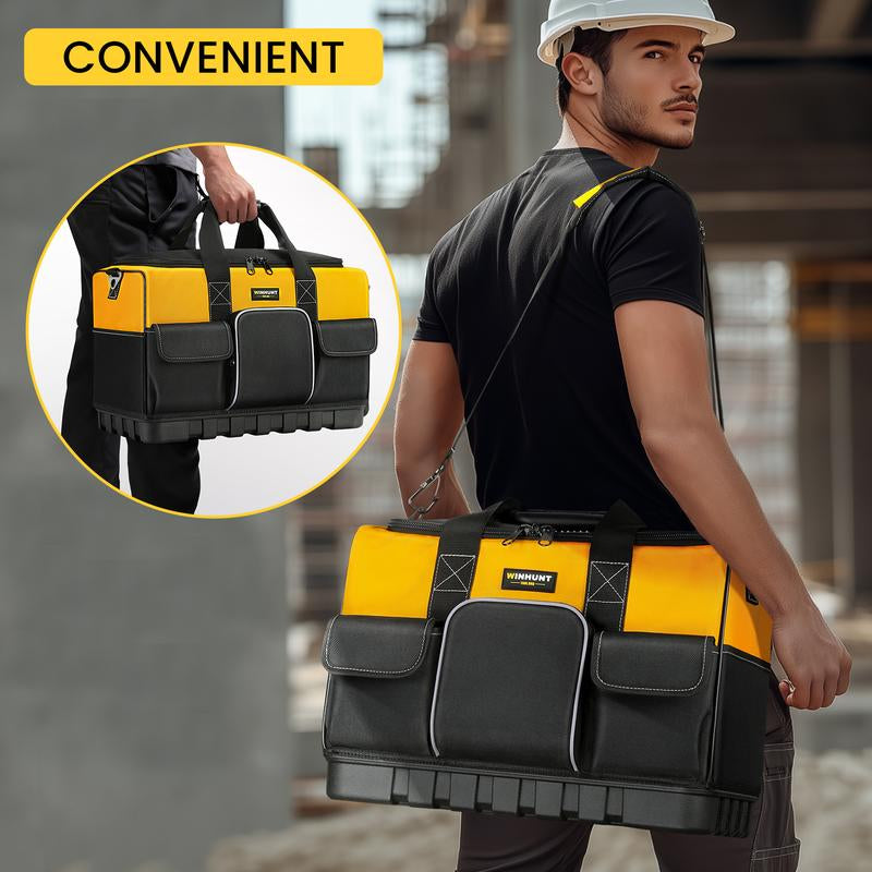 WINHUNT Tool Bag, 20-Inch Tool Organisers, 600 Denier Large Tool Bag for Home DIY & Equipment Storage, Yellow and Black
