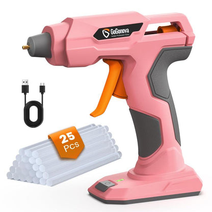 【Halloween Must-Haves】Gogonova Glue Gun, 20S Fast Preheating Anti-Drip Cordless Glue Gun, 2Ah USB-C Rechargeable with 25 Pcs Mini Glue Sticks, Smart Power-Off Tool Rubber Portable Handle