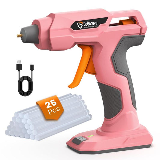 【Halloween Must-Haves】Gogonova Glue Gun, 20S Fast Preheating Anti-Drip Cordless Glue Gun, 2Ah USB-C Rechargeable with 25 Pcs Mini Glue Sticks, Smart Power-Off Tool Rubber Portable Handle